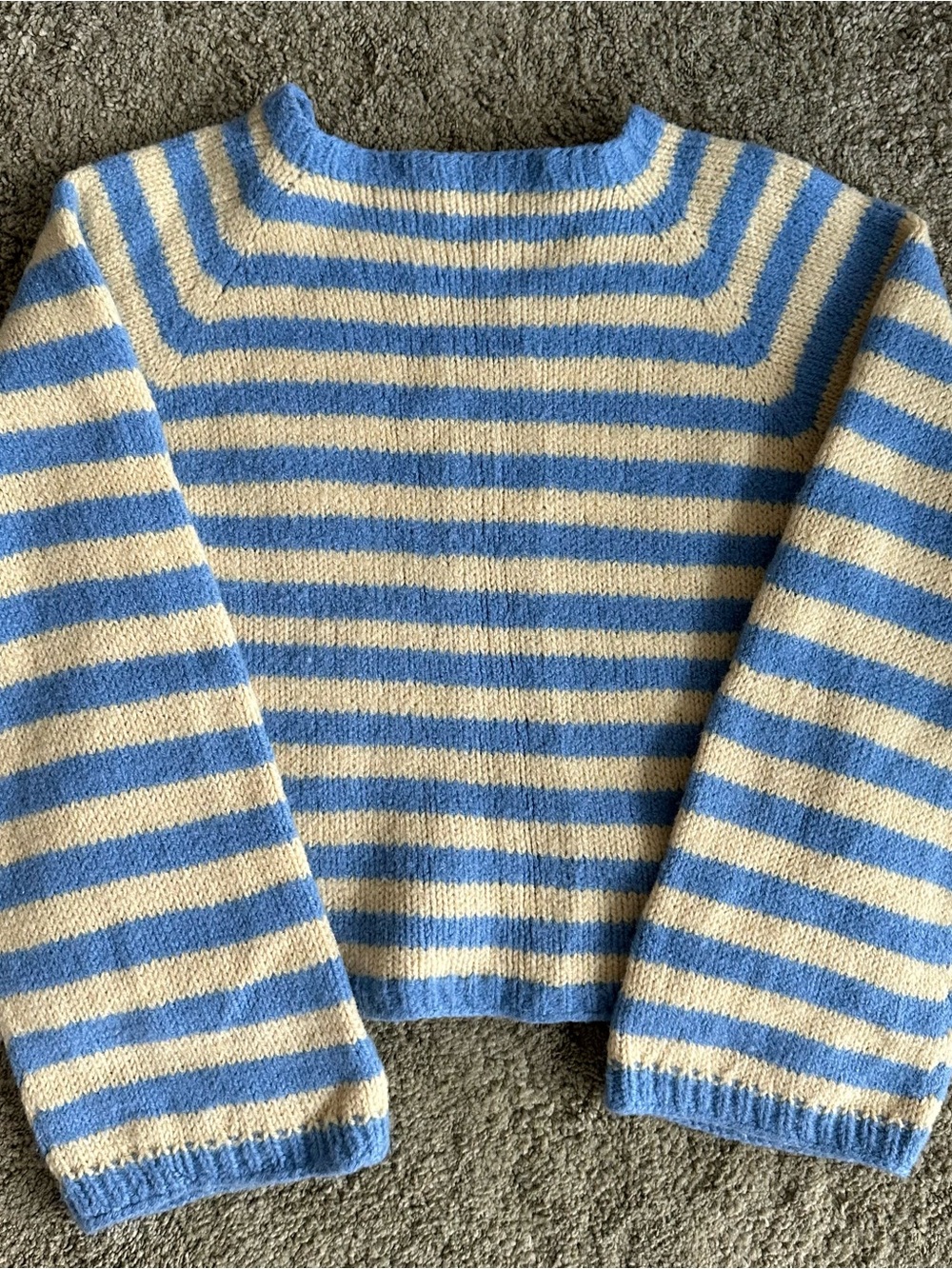 Handmade Knit sweater Small/Medium Blue and Cream Striped Women’s Sweater